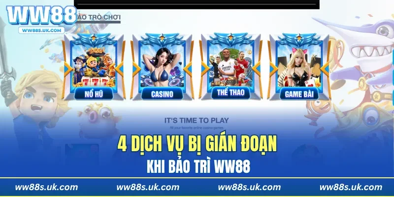 4 dịch vụ bị gián đoạn khi bảo trì WW88